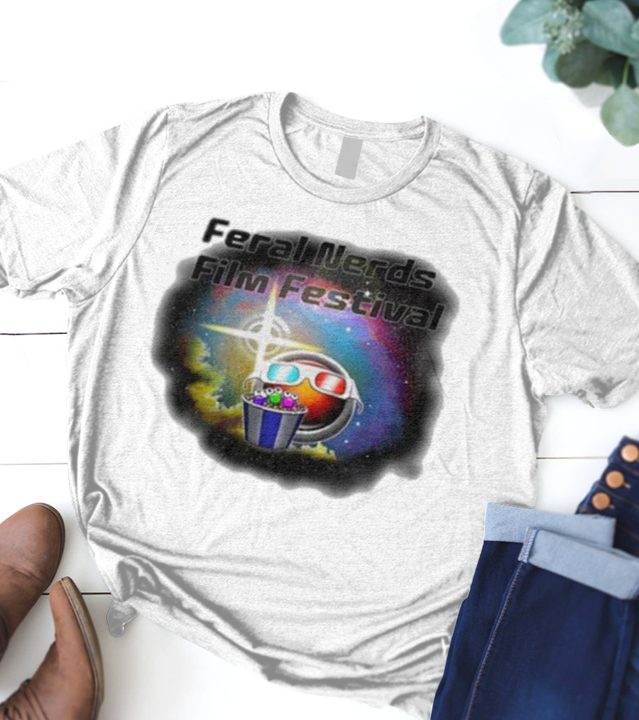 Feral Nerds Film Festival Cosmic 3D Glasses Popcorn Starburst T-Shirt