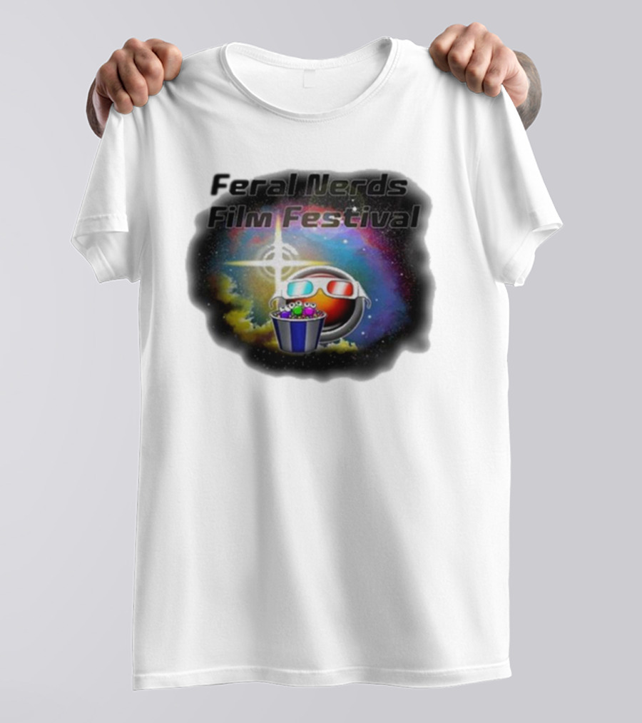 Feral Nerds Film Festival Cosmic 3D Glasses Popcorn Starburst T-Shirt