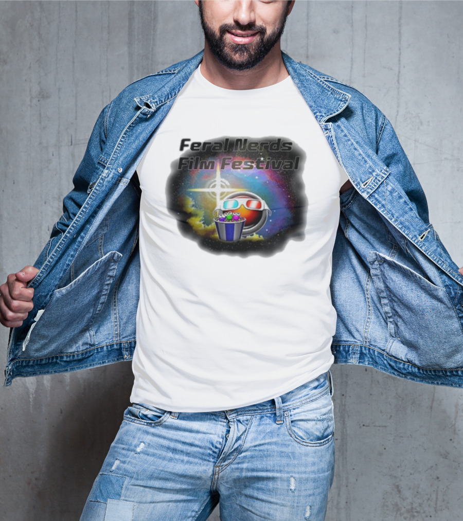 Feral Nerds Film Festival Cosmic 3D Glasses Popcorn Starburst T-Shirt