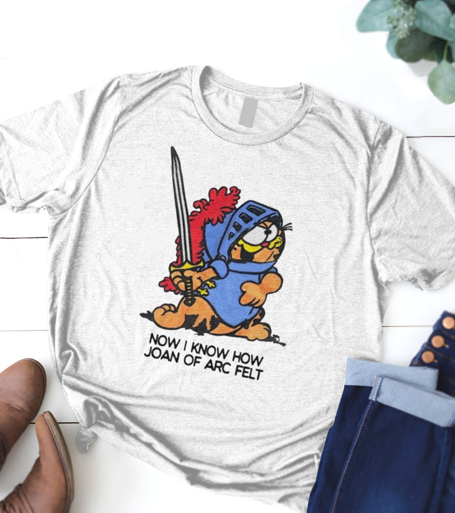 Garfield Dressed As Joan Of Arc With Sword Now I Know How Joan Of Arc Felt T-Shirt