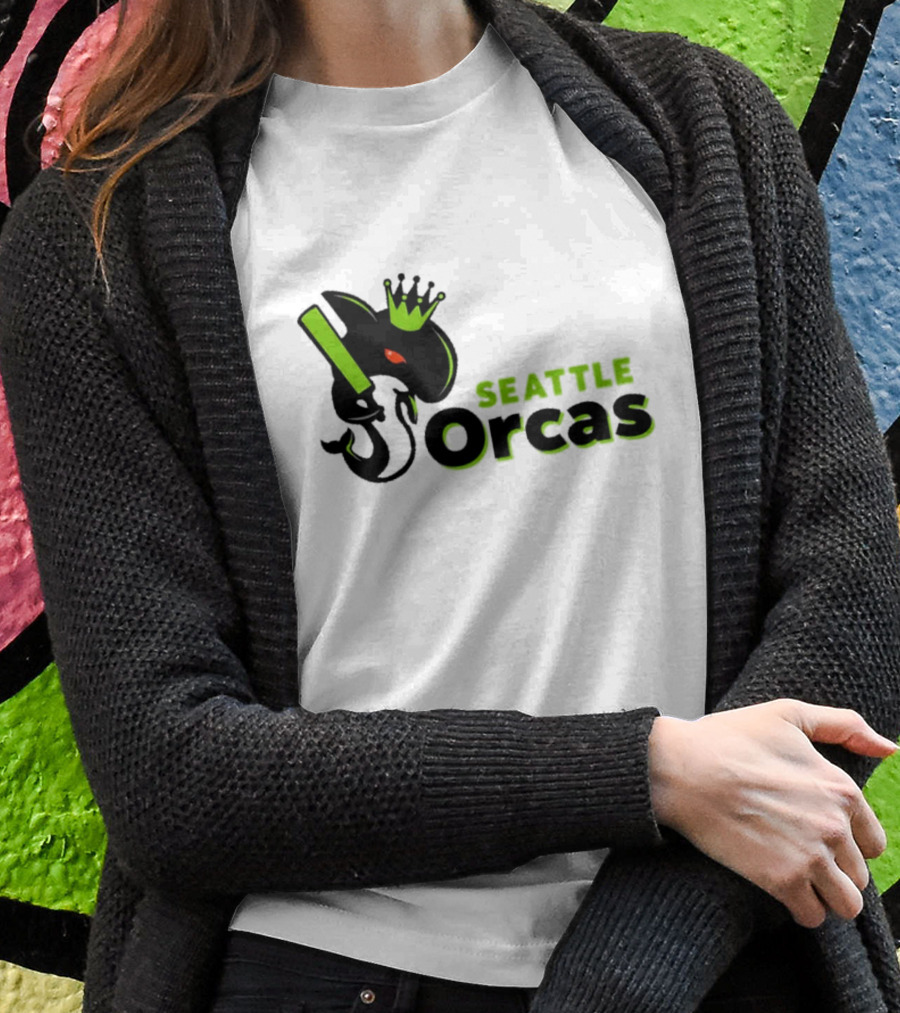 SEATTLE ORCAS CROWNED KING BLACK AND NEON GREEN T-Shirt