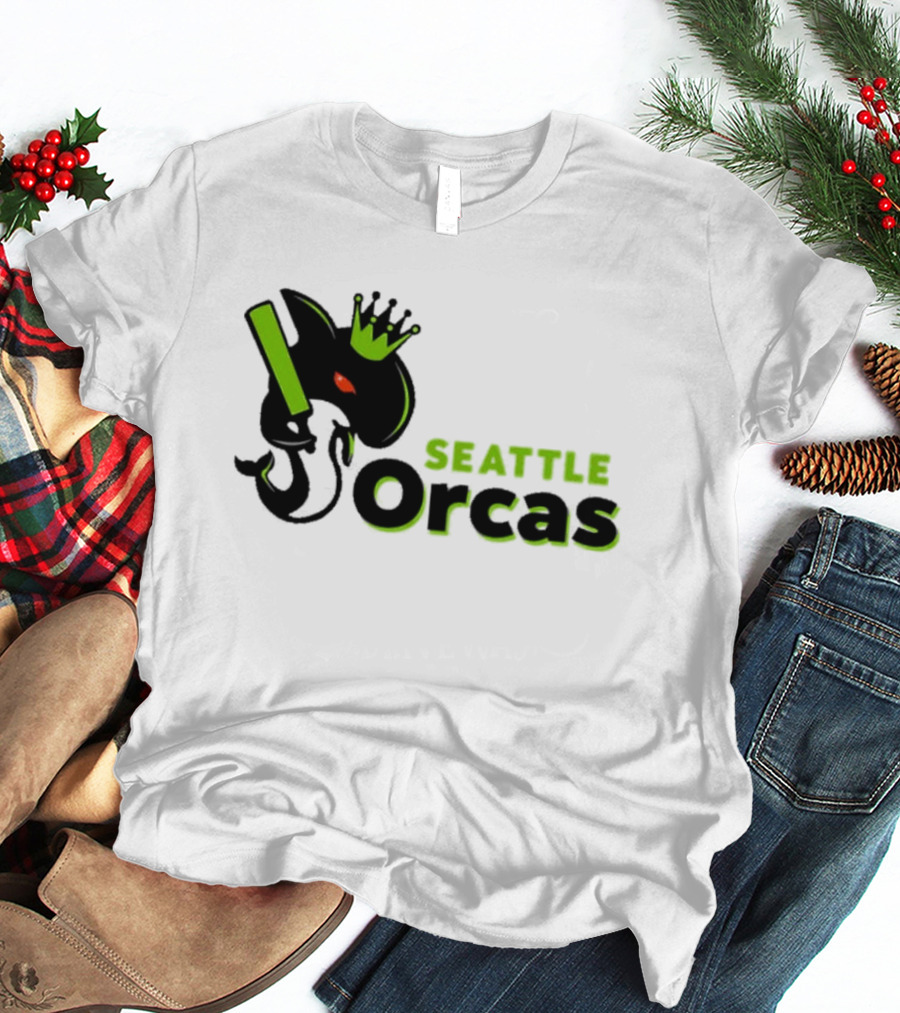 SEATTLE ORCAS CROWNED KING BLACK AND NEON GREEN T-Shirt