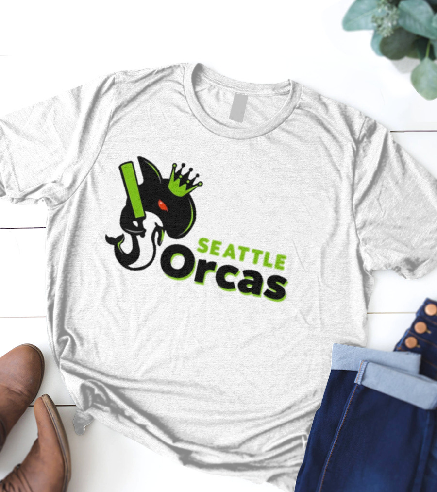 SEATTLE ORCAS CROWNED KING BLACK AND NEON GREEN T-Shirt