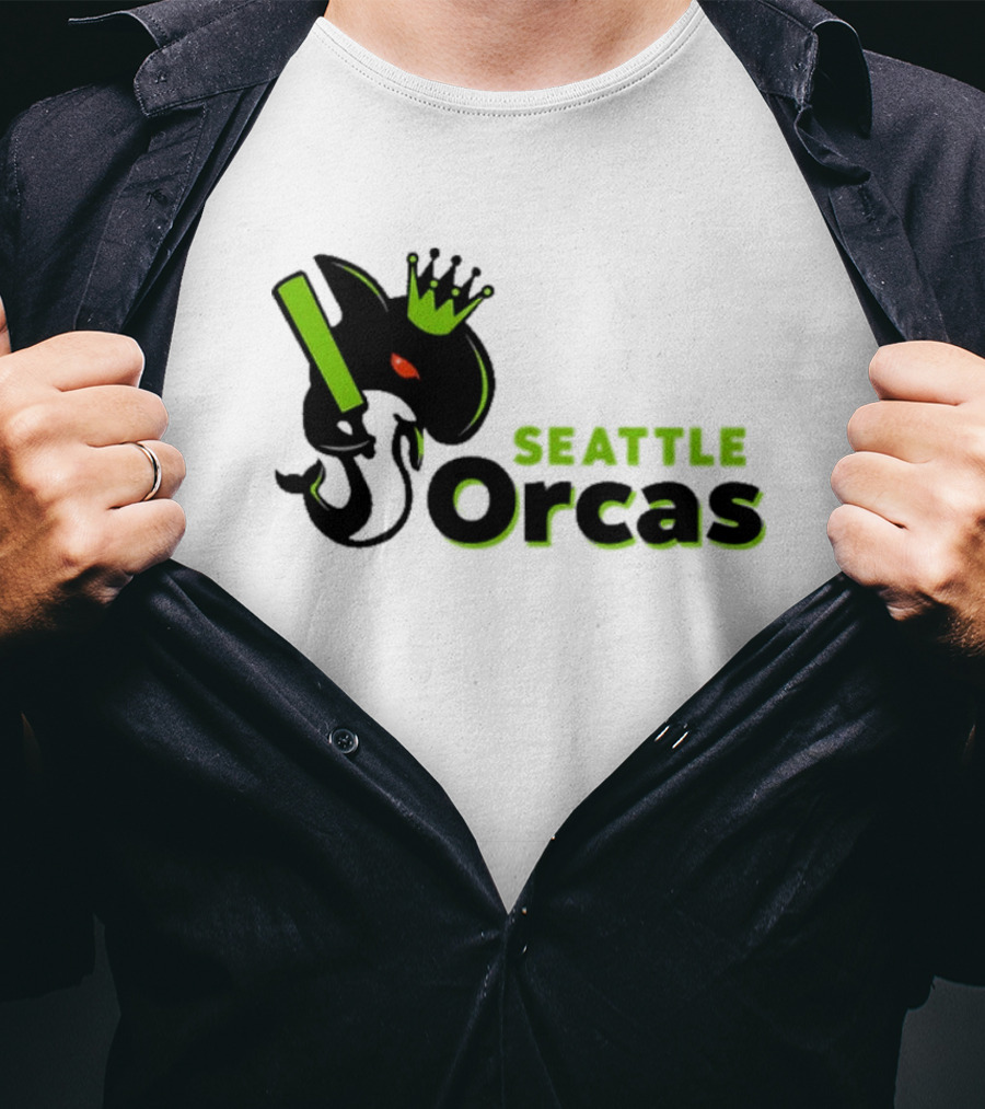 SEATTLE ORCAS CROWNED KING BLACK AND NEON GREEN T-Shirt