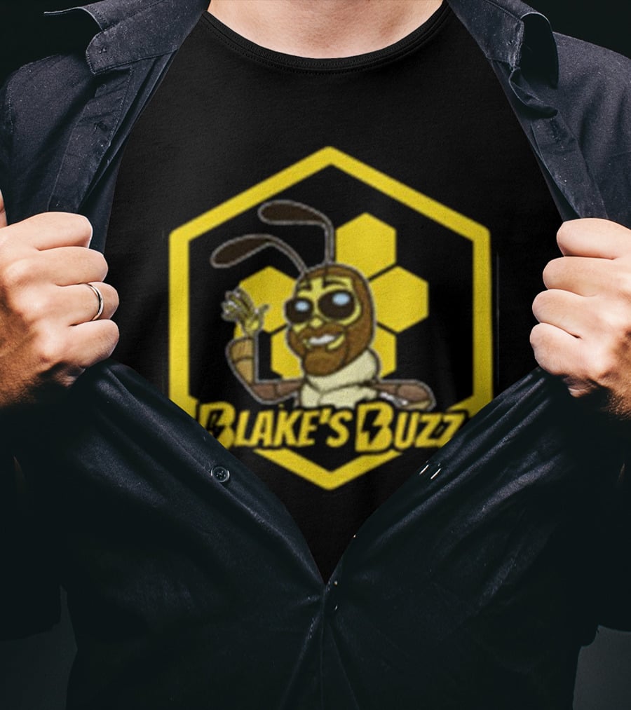Blake's Buzz Bee Hexagon Logo With Cartoon Character T-Shirt