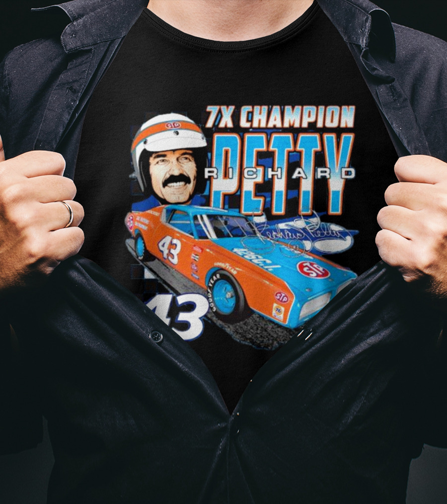 7X Champion Richard Petty Number 43 Car Racing LEGACY Motor Club Team Collection T-Shirt