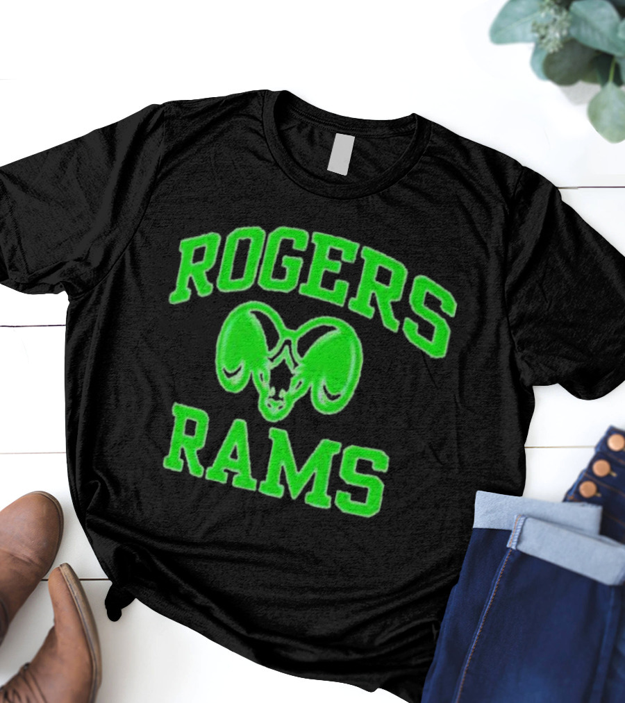 Rogers Rams Green Neon Ram Head Emblem T-Shirt
