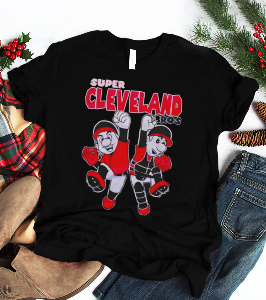 Super Cleveland Bros Red And Black Cartoon Characters T-Shirt