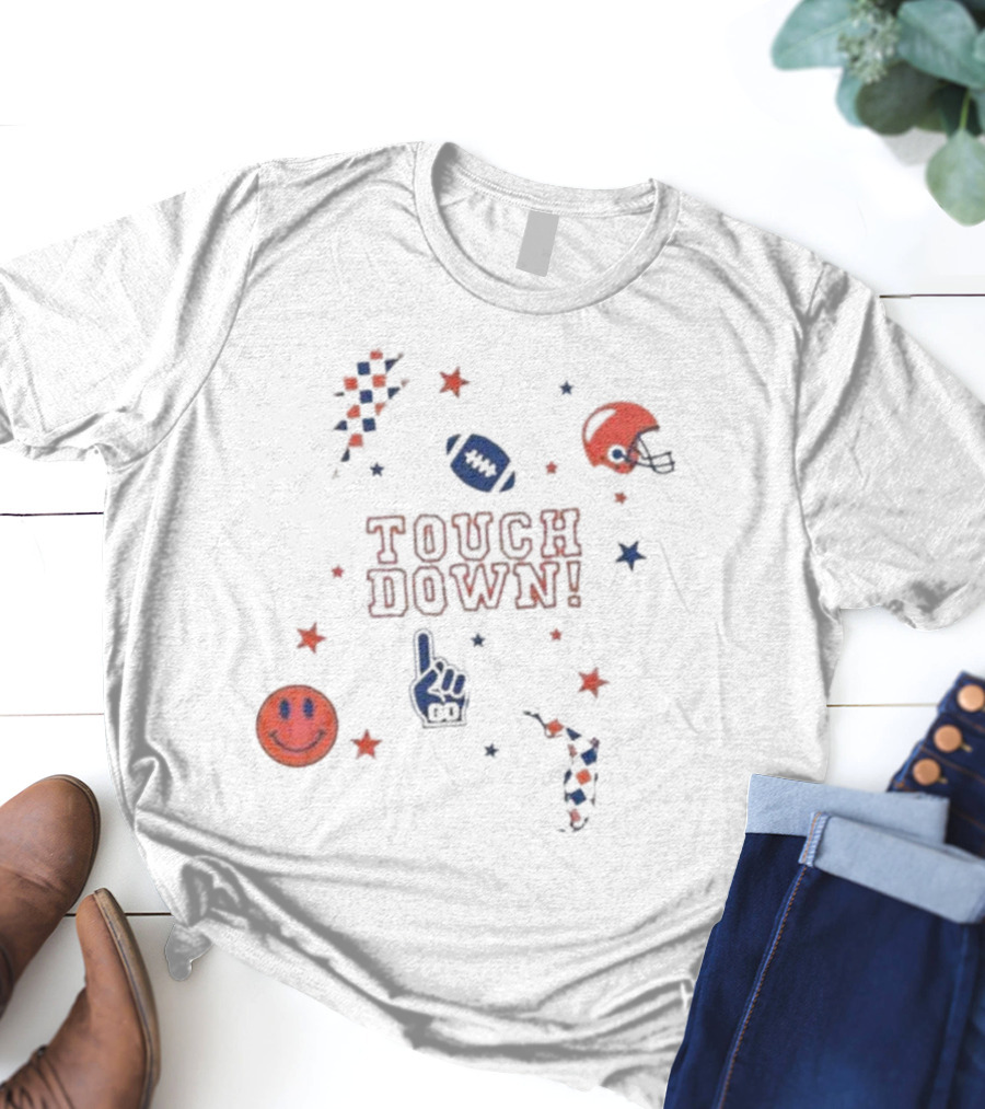 TOUCH DOWN Football Elements With Helmet Smiley And Stars T-Shirt