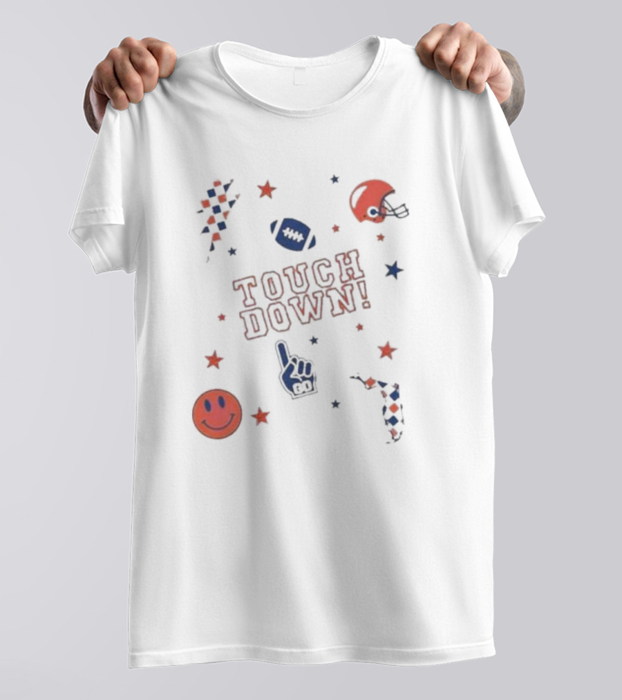 TOUCH DOWN Football Elements With Helmet Smiley And Stars T-Shirt