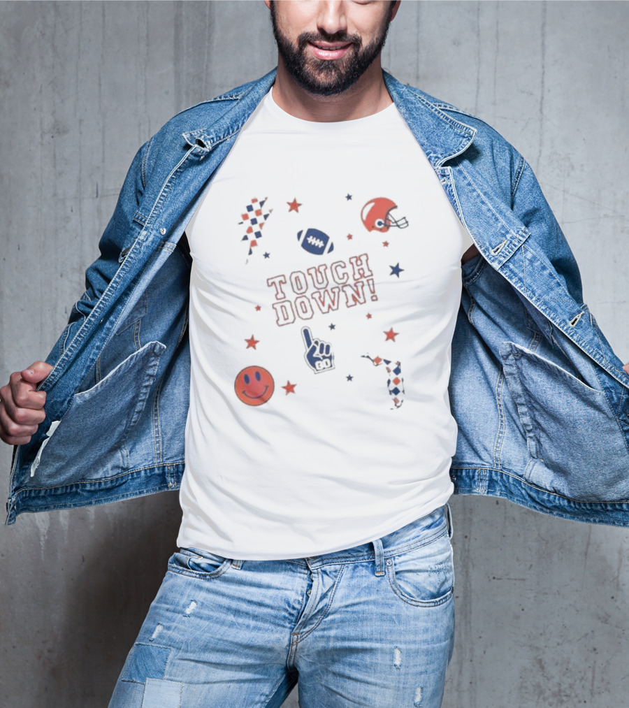 TOUCH DOWN Football Elements With Helmet Smiley And Stars T-Shirt