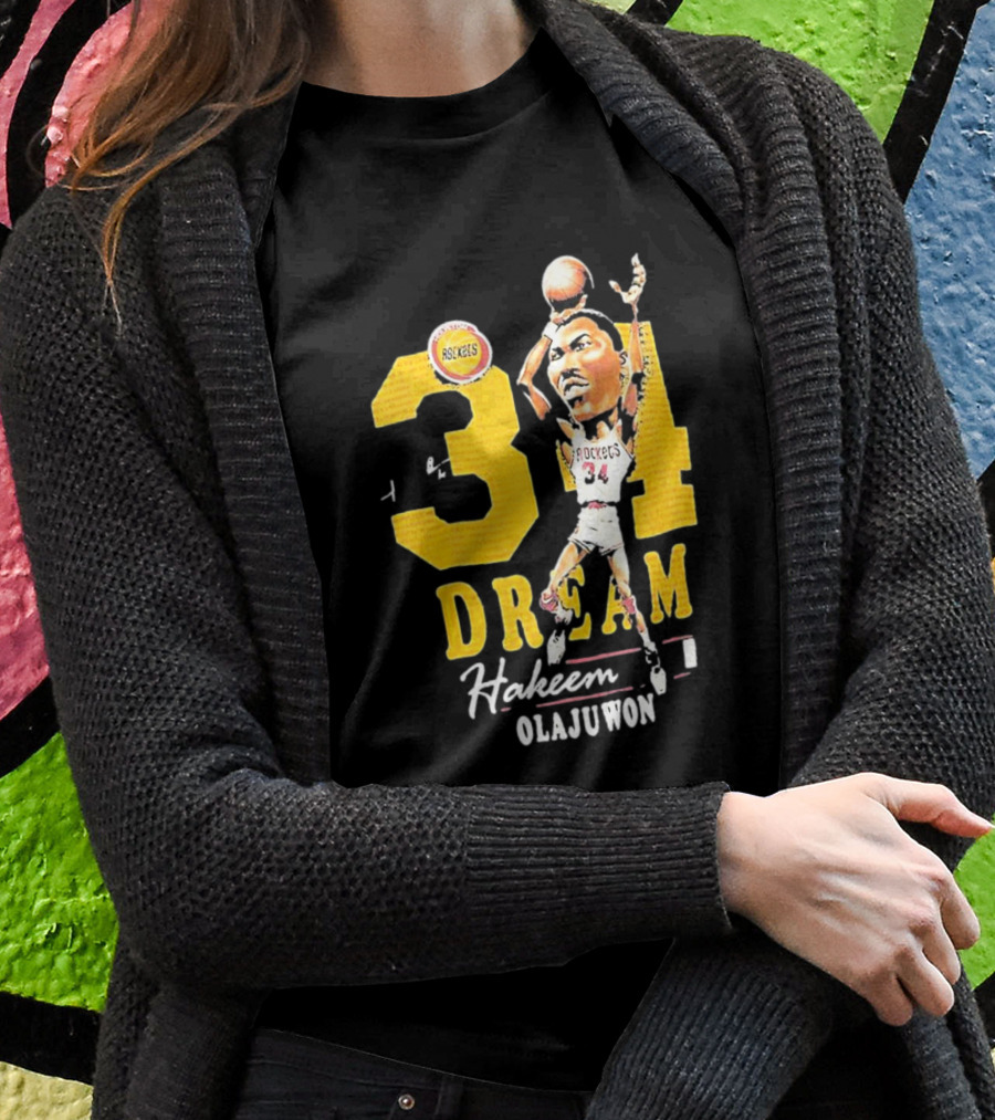 Hakeem Olajuwon 34 Dream Houston Rockets Hardwood Classics Caricature Mitchell Ness T-Shirt