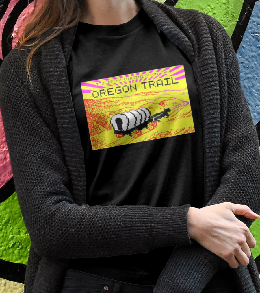I Lost My Virginity On The Oregon Trail Retro Pixel Art Covered Wagon 80s T-Shirt