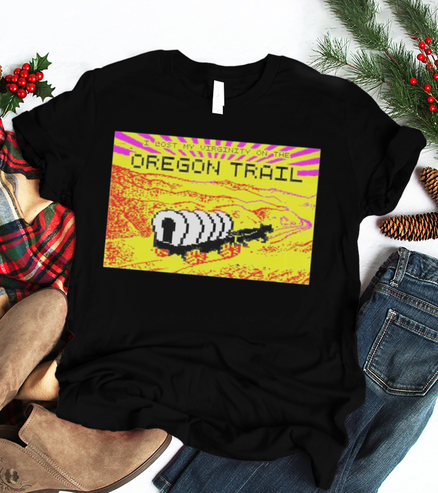 I Lost My Virginity On The Oregon Trail Retro Pixel Art Covered Wagon 80s T-Shirt