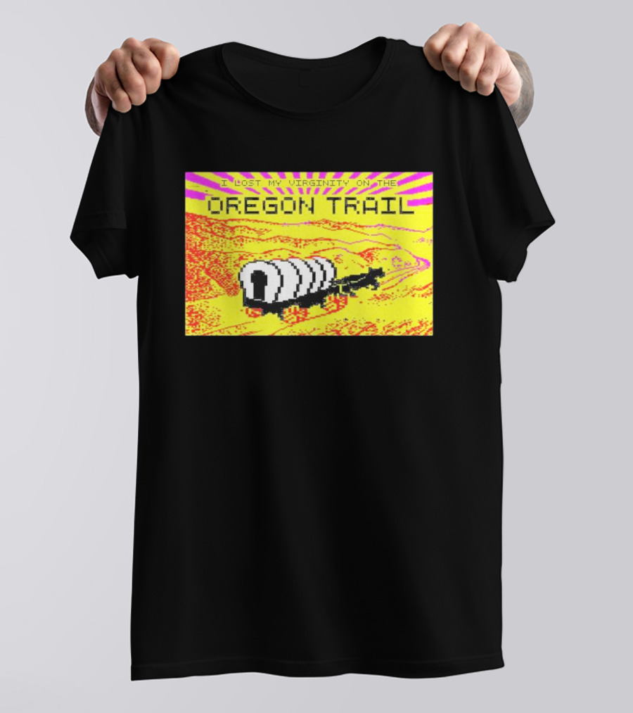 I Lost My Virginity On The Oregon Trail Retro Pixel Art Covered Wagon 80s T-Shirt