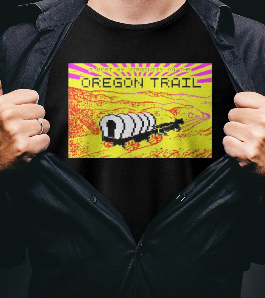 I Lost My Virginity On The Oregon Trail Retro Pixel Art Covered Wagon 80s T-Shirt