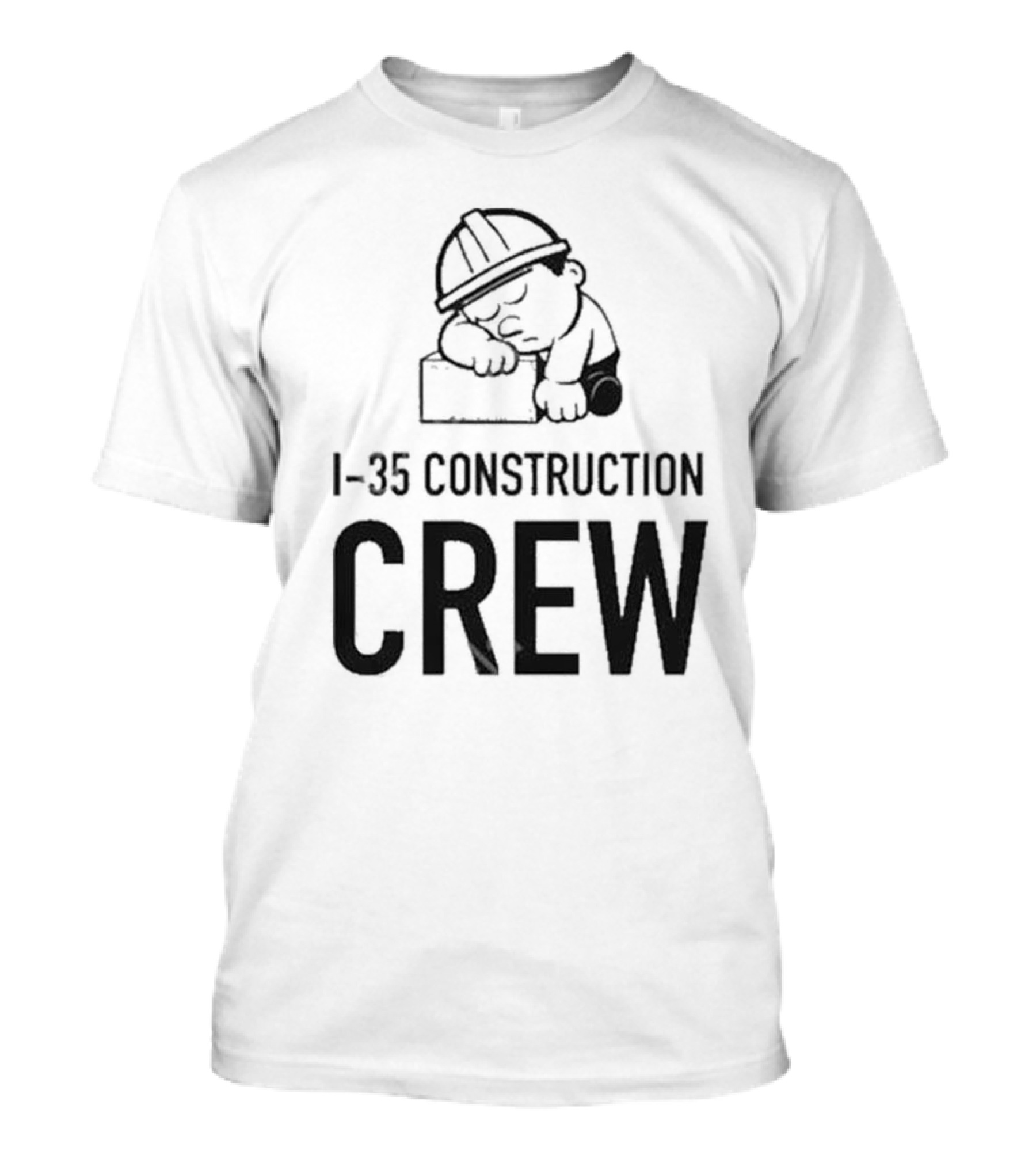 I-35 Construction Crew Cartoon Worker Sleeping On Block T-Shirt
