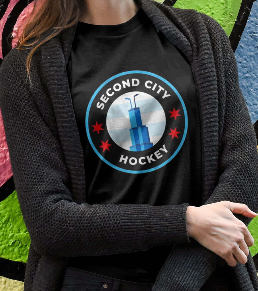 Second City Hockey Chicago Skyline Inspired Sports Emblem T-Shirt