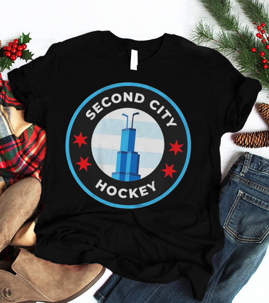 Second City Hockey Chicago Skyline Inspired Sports Emblem T-Shirt