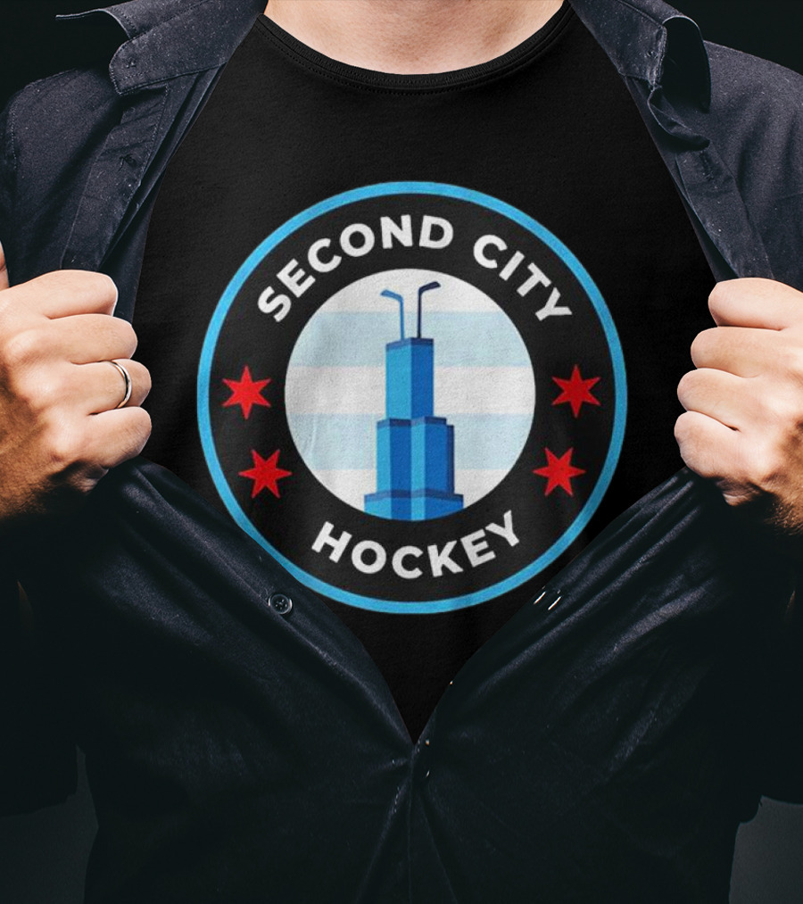 Second City Hockey Chicago Skyline Inspired Sports Emblem T-Shirt