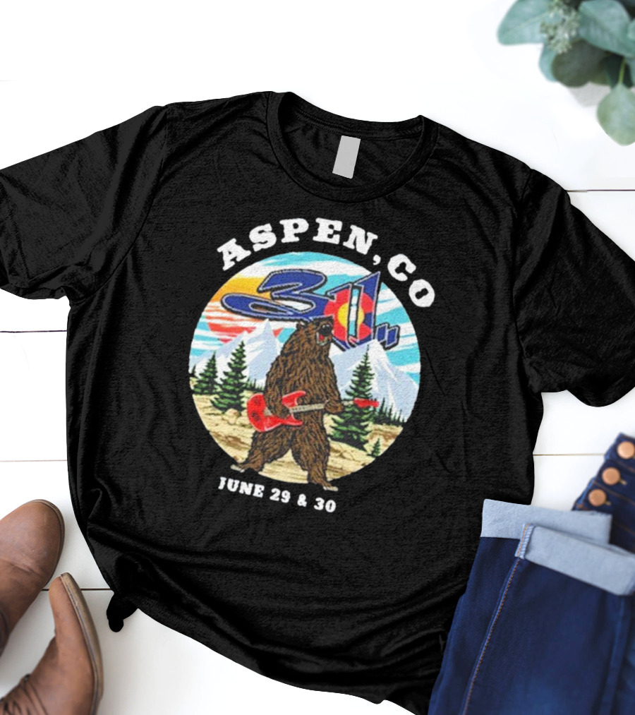 Aspen CO 311 Bear With Guitar June 29 And 30 T-Shirt