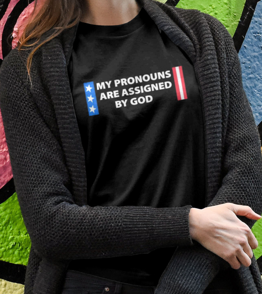 My Pronouns Are Assigned By God American Flag Colors Stars Stripes T-Shirt