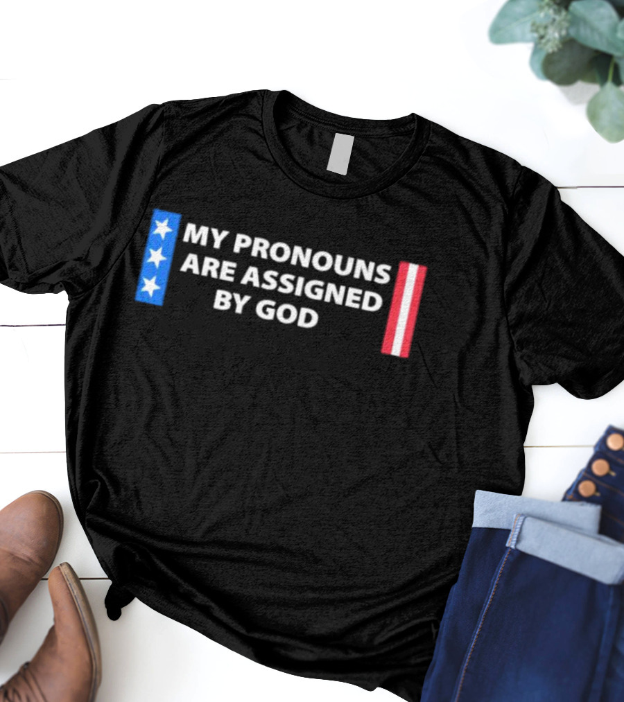 My Pronouns Are Assigned By God American Flag Colors Stars Stripes T-Shirt
