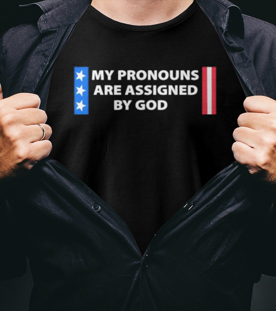 My Pronouns Are Assigned By God American Flag Colors Stars Stripes T-Shirt