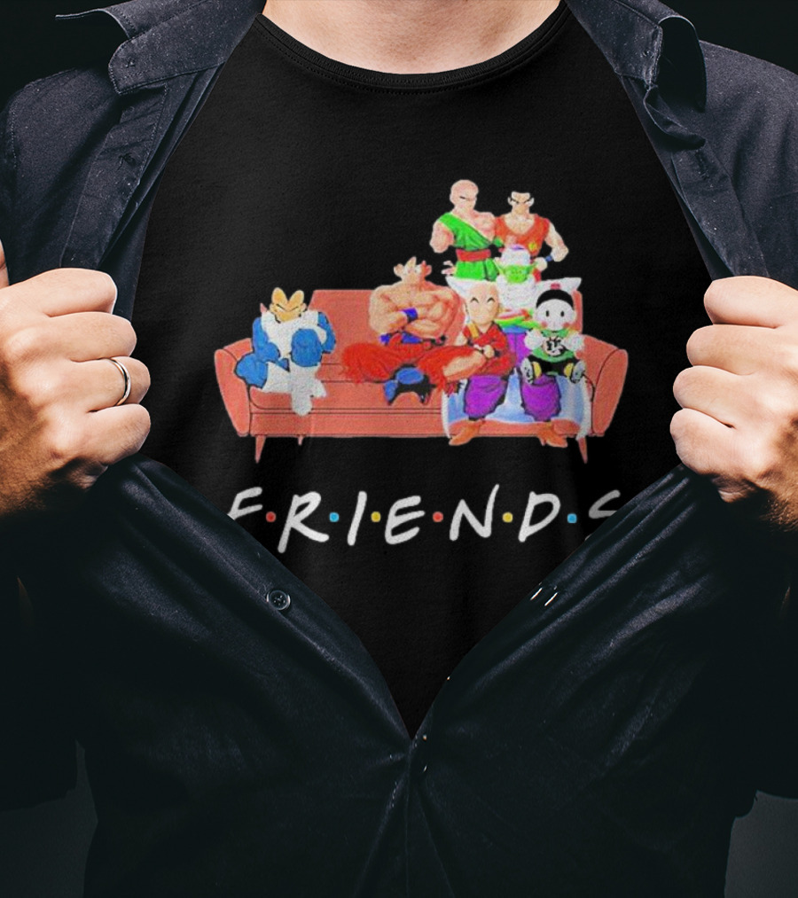 FRIENDS Son Goku Dragon Ball Characters Sitting Together T-Shirt