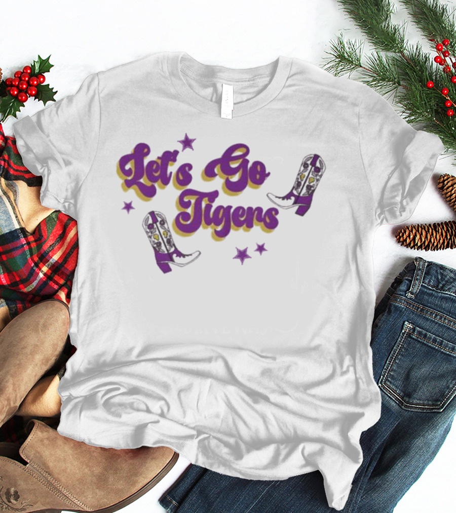 Louisiana State Let's Go Tigers Cowboy Boots Purple And Gold T-Shirt