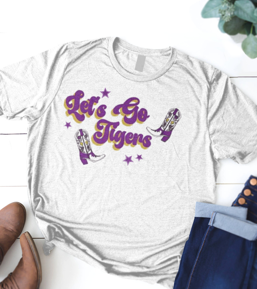 Louisiana State Let's Go Tigers Cowboy Boots Purple And Gold T-Shirt