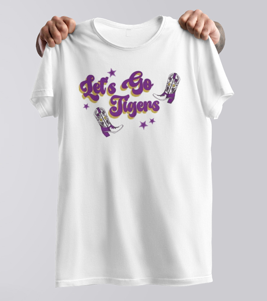 Louisiana State Let's Go Tigers Cowboy Boots Purple And Gold T-Shirt