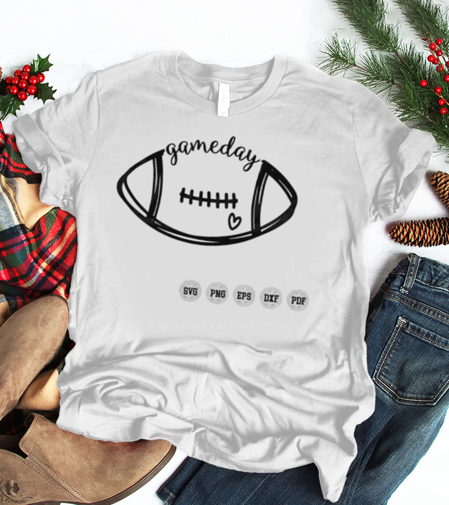 Gameday Football Drawing Ball With Heart Outline T-Shirt