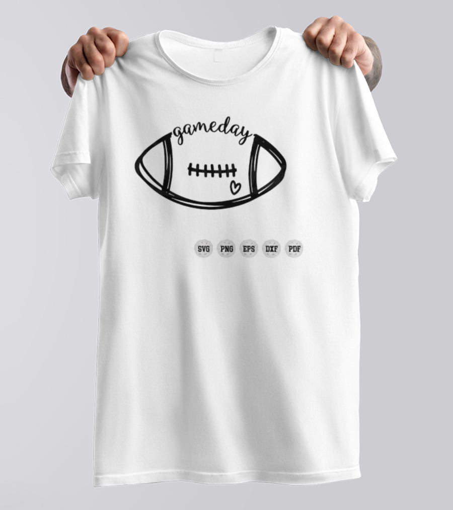 Gameday Football Drawing Ball With Heart Outline T-Shirt