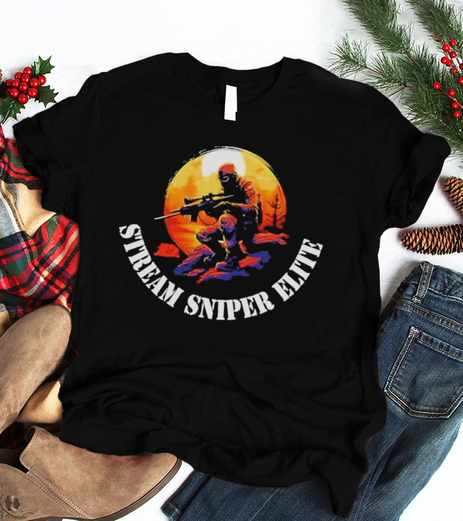 STREAM SNIPER ELITE Sniper Silhouette Warrior In Sunset Background T-Shirt