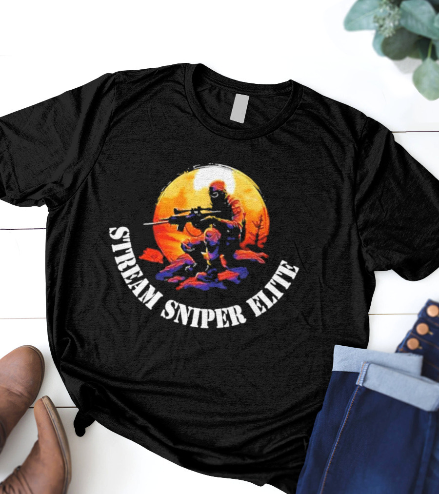 STREAM SNIPER ELITE Sniper Silhouette Warrior In Sunset Background T-Shirt