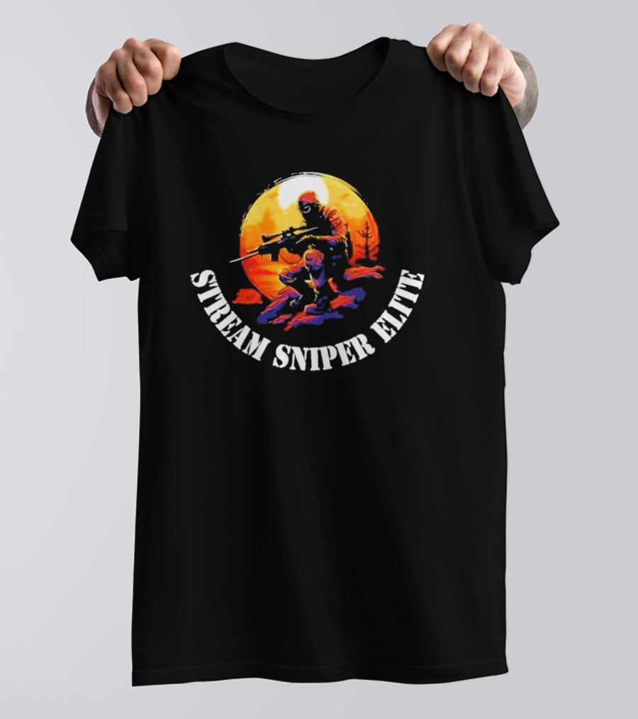 STREAM SNIPER ELITE Sniper Silhouette Warrior In Sunset Background T-Shirt