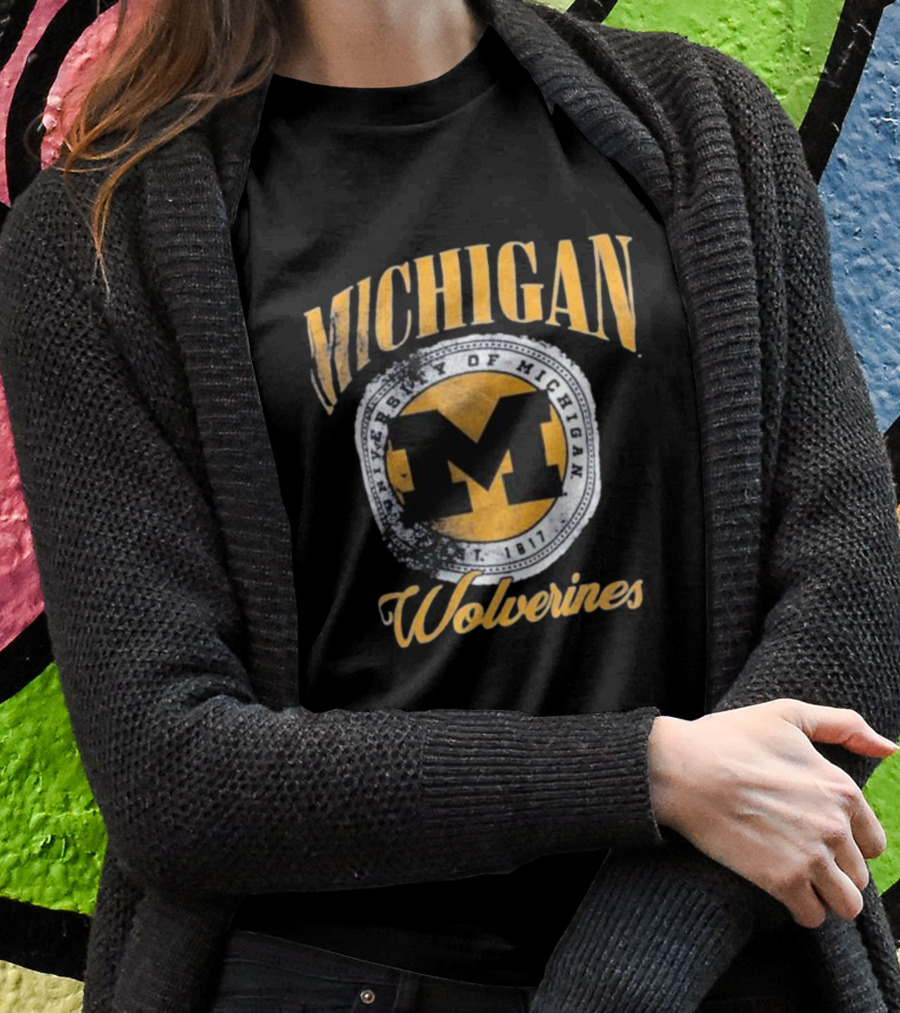 Michigan Wolverines University Of Michigan M Established 1817 Vintage Pressbox Women’s Oversized Falkland T-Shirt