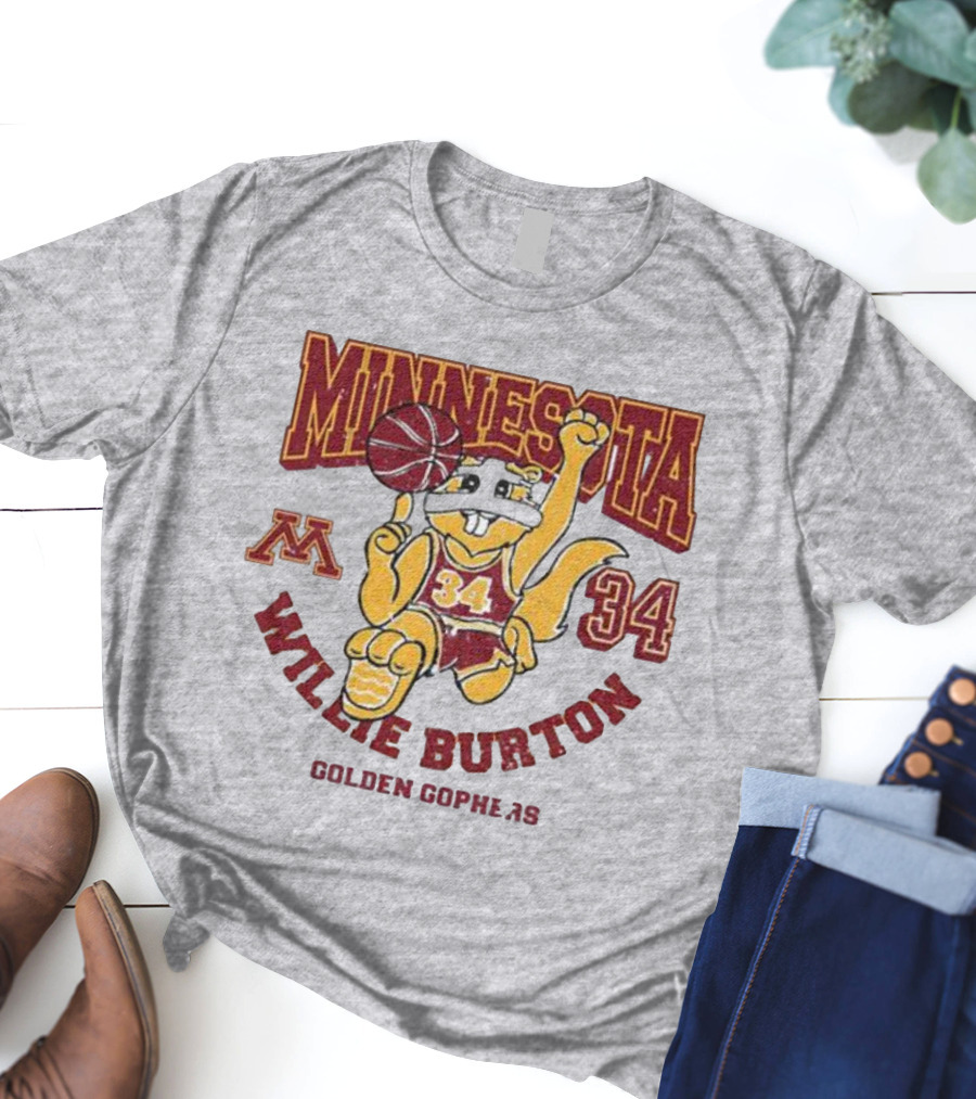 Minnesota 34 Willie Burton Golden Gophers Basketball T-Shirt