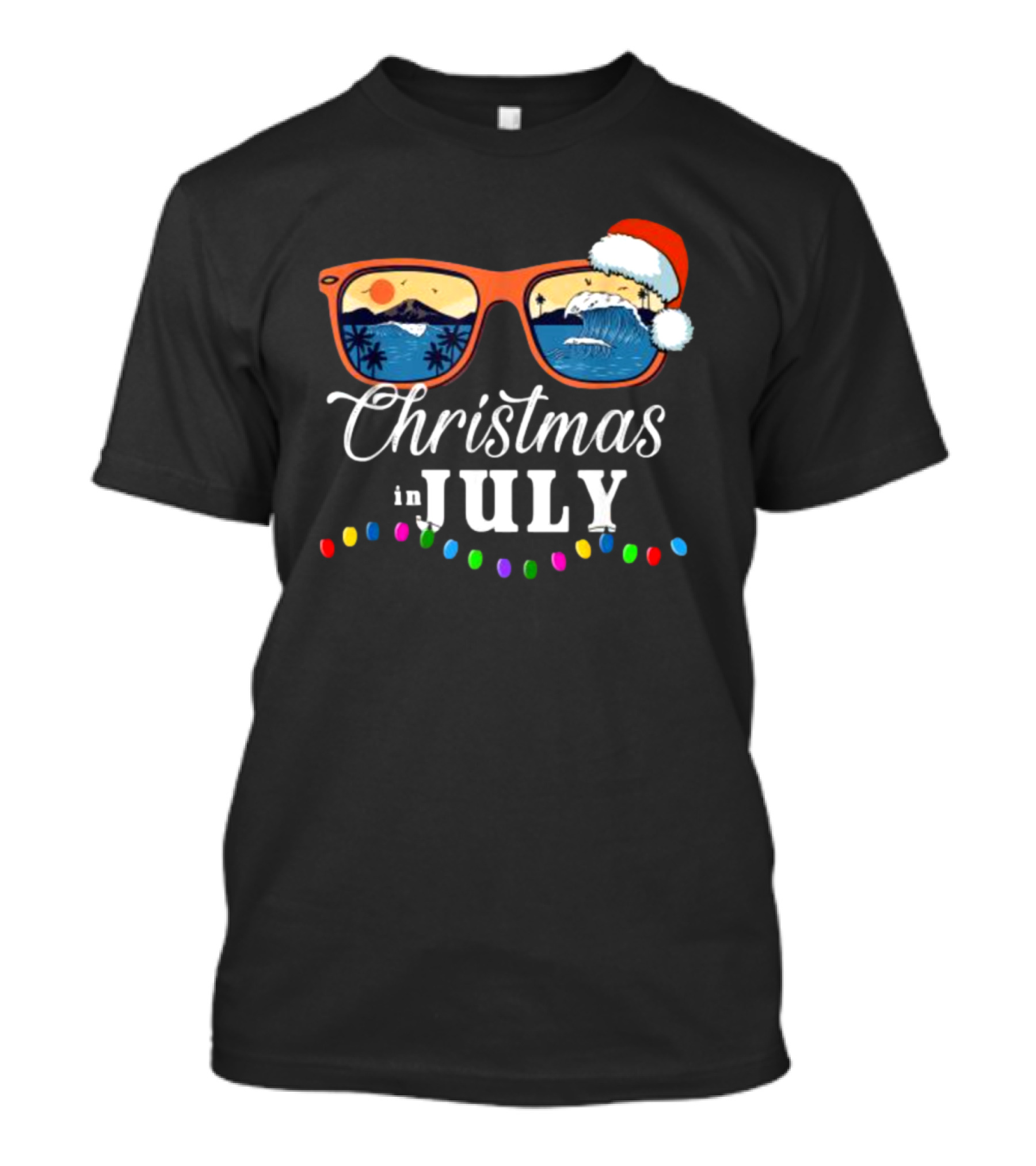 Christmas In July Santa Beach Vacation Sunglasses Holiday Lights T-Shirt
