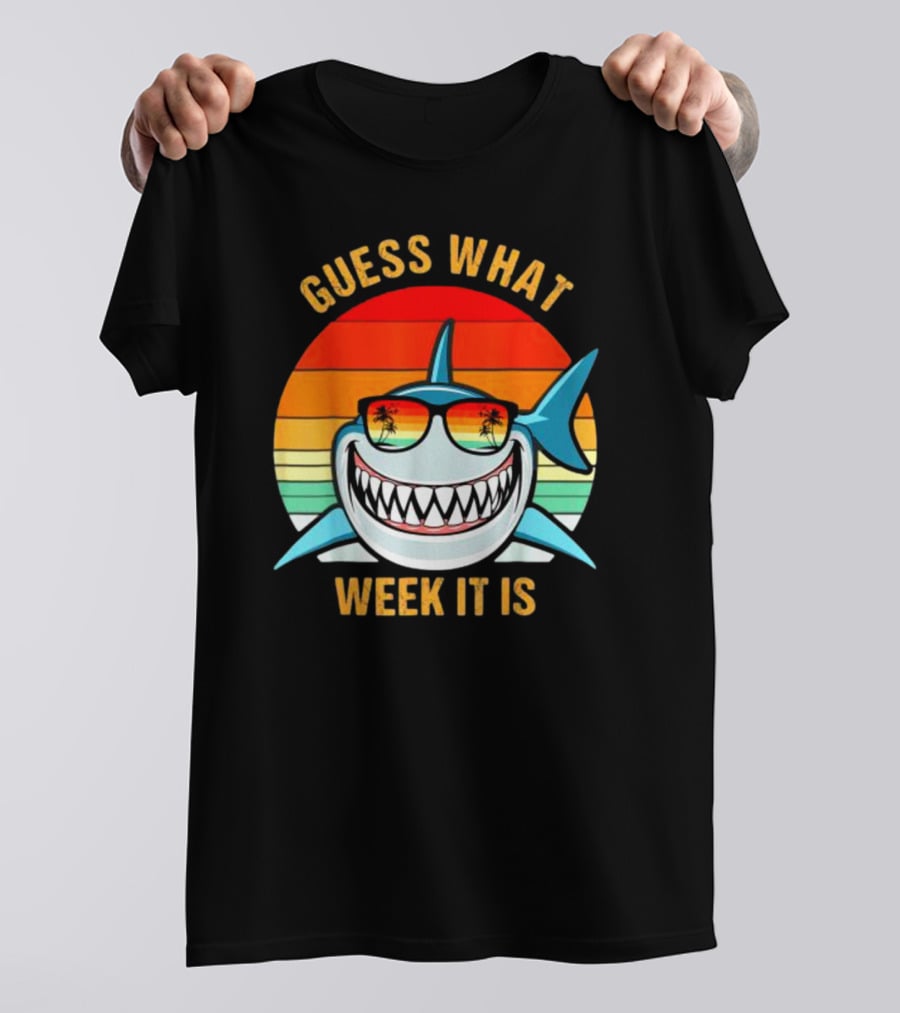 Guess What Week It Is Shark Vintage Sunset Retro Palm Trees T-Shirt