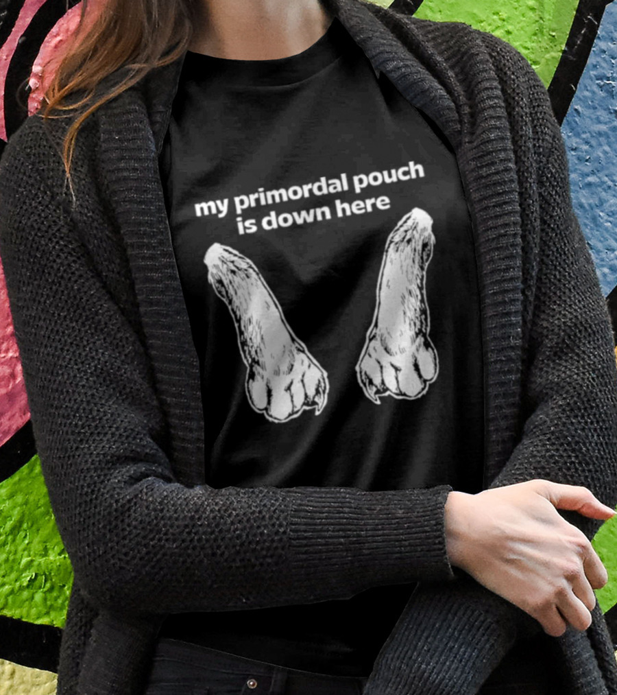 My Primordial Pouch Is Down Here Funny Cat Lover Graphic By Mango Island T-Shirt