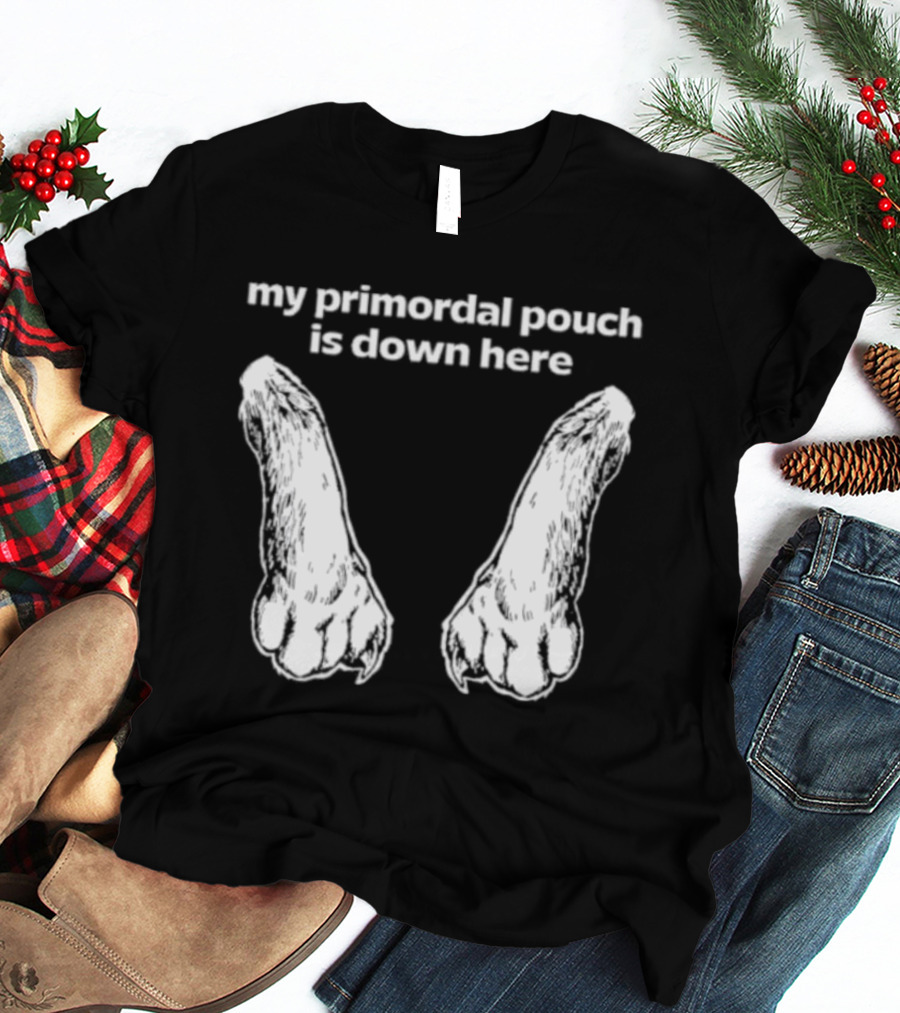 My Primordial Pouch Is Down Here Funny Cat Lover Graphic By Mango Island T-Shirt