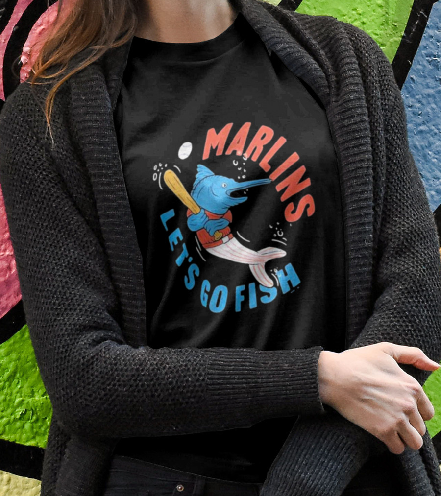 Miami Marlins Let’s Go Fish Tri-Blend Homage Doodle Collection T-Shirt