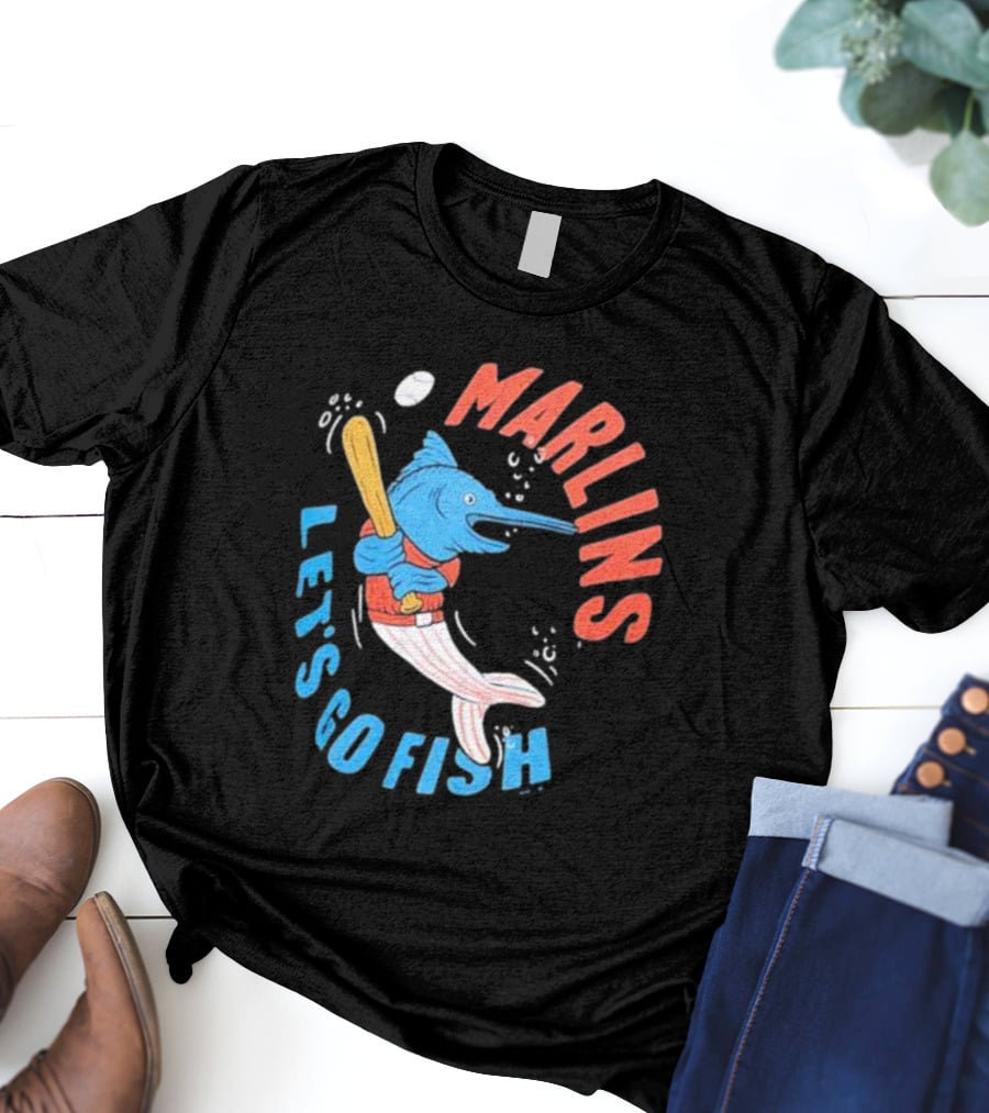 Miami Marlins Let’s Go Fish Tri-Blend Homage Doodle Collection T-Shirt