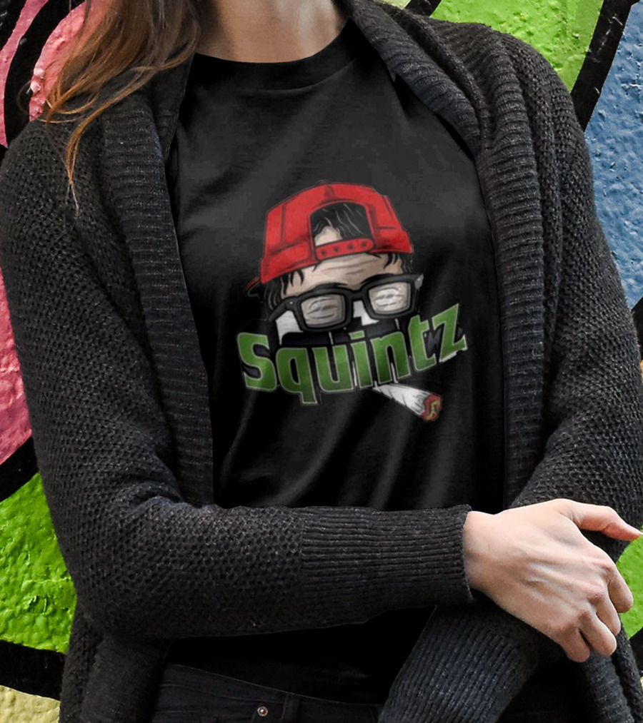 Squintz Cartoon Character With Glasses And Red Cap Smoking T-Shirt