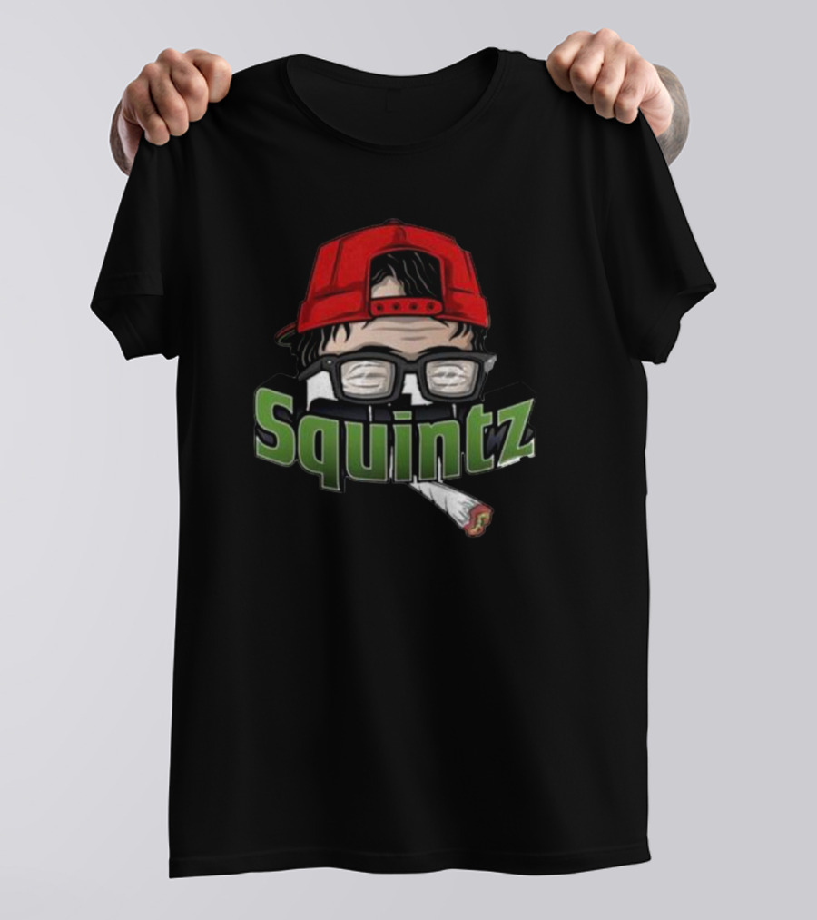 Squintz Cartoon Character With Glasses And Red Cap Smoking T-Shirt