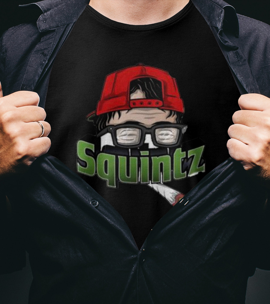 Squintz Cartoon Character With Glasses And Red Cap Smoking T-Shirt