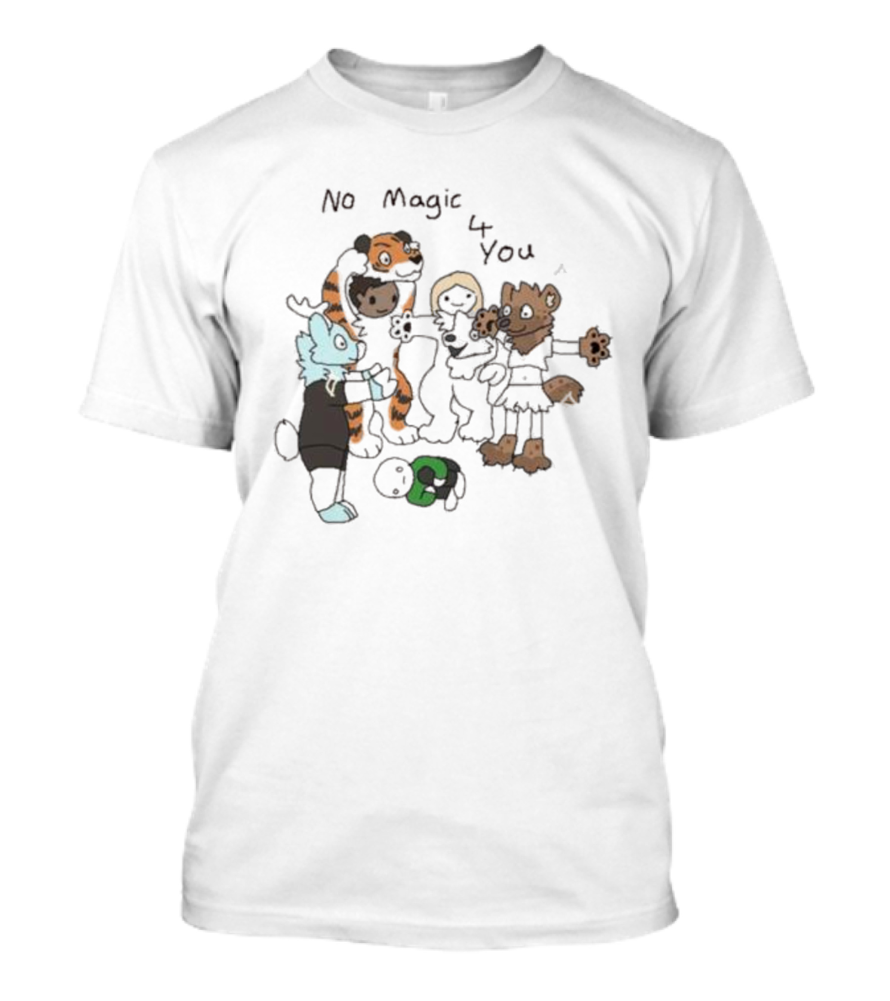 No Magic 4 You Cartoon Animals Group Hugging Animated Creatures T-Shirt