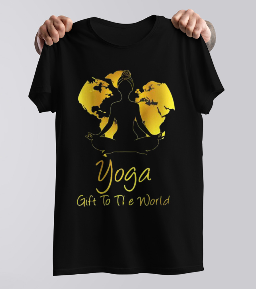 Yoga Gift To The World Globe Silhouette Meditation T-Shirt